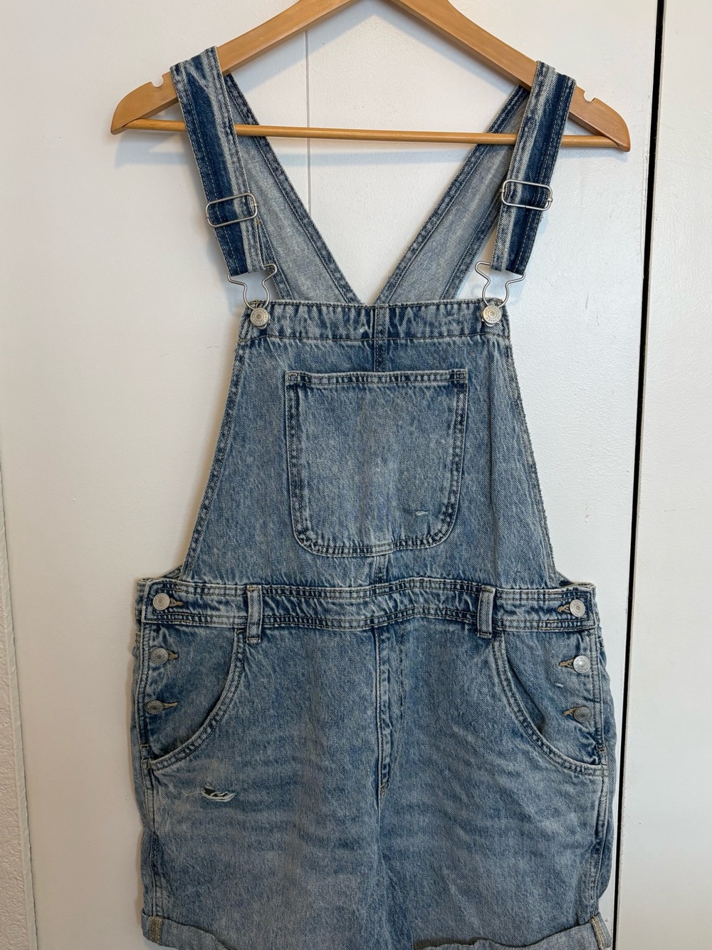Jillian Harris Joe Fresh Light Blue Denim Overall Shorts